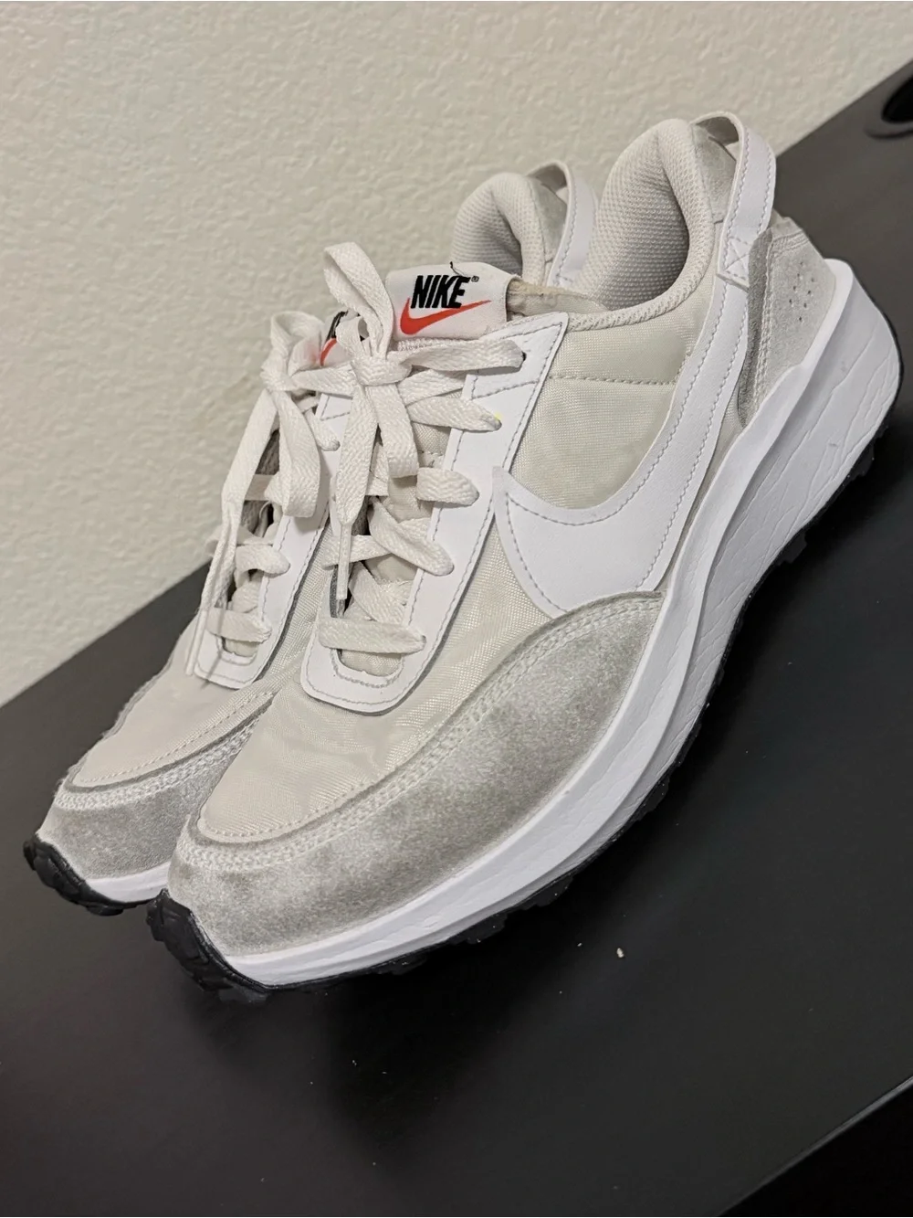 Nike Waffle Debut women’s White Sneakers with Orange Swoosh
